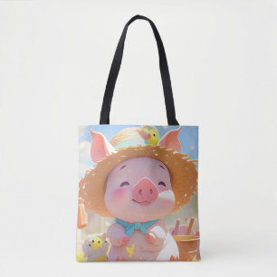 Cheerful Piglet med en hög Tygkasse