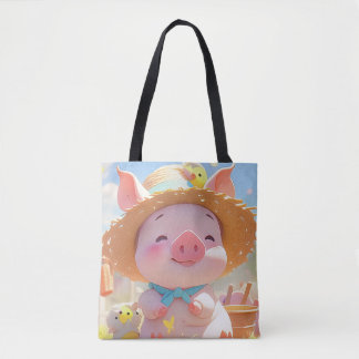 Cheerful Piglet med en hög Tygkasse