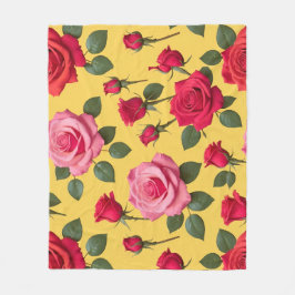 Cheerful Pink And Red Roses On A Sunny Yellow  Fleecefilt