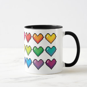 Cheerful Pixel Hearts in Rainbow Mönster Mugg