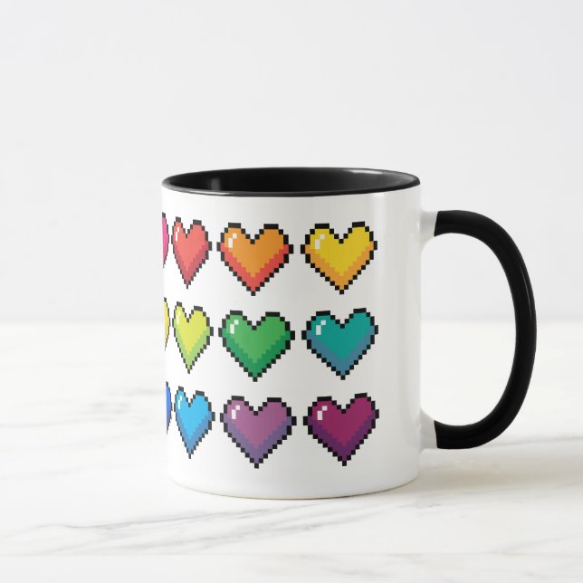 Cheerful Pixel Hearts in Rainbow Mönster Mugg (Höger)