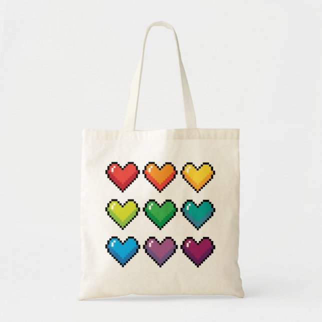 Cheerful Pixel Hearts in Rainbow Mönster Tote Bag Tygkasse (Framsidan)