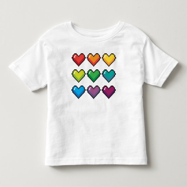 Cheerful Pixel Rainbow Hearts - Novelty T-Shirt (Framsida)