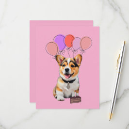 Cheerful Playful Fun Pink Corgi Birthday Thank You OSA Kort
