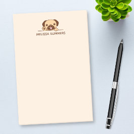 Cheerful Pug Hund Peeking ovanför eget namn Post-it Block