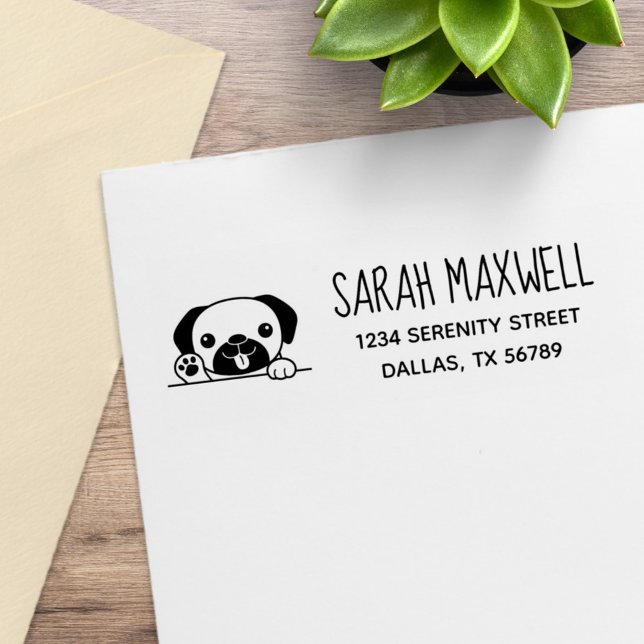 Cheerful Pug Hund Pet Adress Stämpel (Skapare uppladdad)