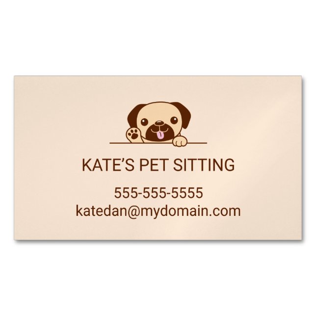 Cheerful Pug Hund Pet Sitta Service Magnetiska Visitkort (Framsida)