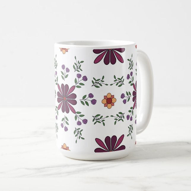 Cheerful Purple and Yellow Floral Folk Art Mug  Kaffemugg (Framsida höger)