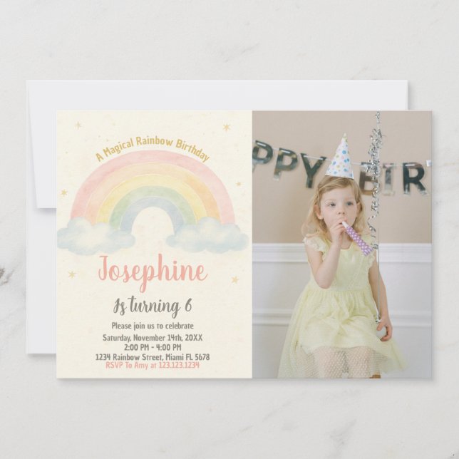 Cheerful Rainbow Birthday-inbjudan Inbjudningar (Framsida)