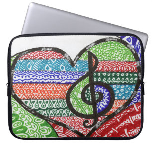 Cheerful Rainbow Music Heart Doodle Personalizable Laptop Fodral