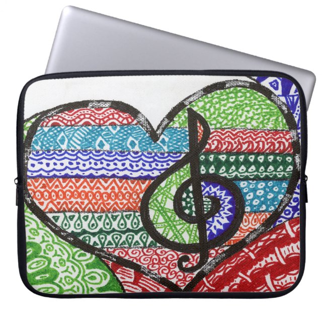 Cheerful Rainbow Music Heart Doodle Personalizable Laptop Fodral (Framsidan)