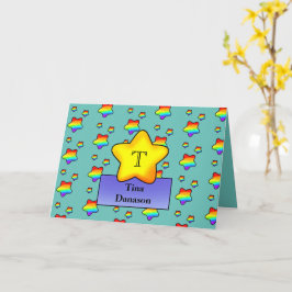 Cheerful Rainbow Star Birthday Card Monogram Kort
