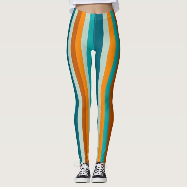 Cheerful Rand Lodrät Aqua Orange Rust Leggings (Framsida)