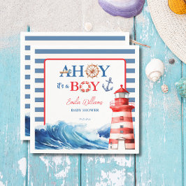 Cheerful Red Blue Maritime Waves Baby Shower Pappersservett