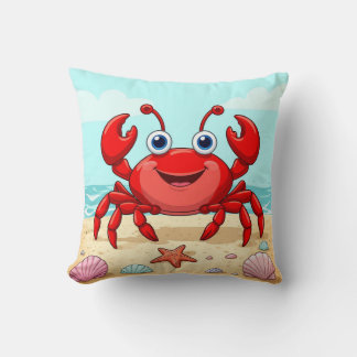 Cheerful Red Cartoon Crab Cute Seashell Kids🦀 Kudde