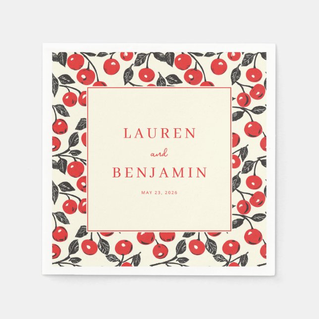 Cheerful Red Cherry Border Pappersservett (Framsidan)