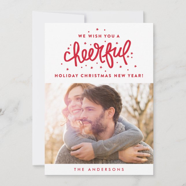 Cheerful Red Lettering jul Photo Julkort (Framsida)
