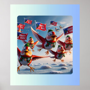 Cheerful Red Robins som sprider julglädjen Poster