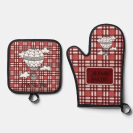 Cheerful Red Tartan Oven Mitt och Pot Holders
