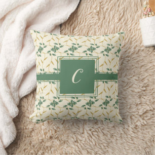 Cheerful Regal Blommigt Ivory Monogram Kudde