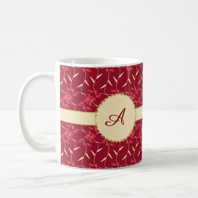 Cheerful Regal Blommigt Red Monogram Kaffemugg (Vänster)