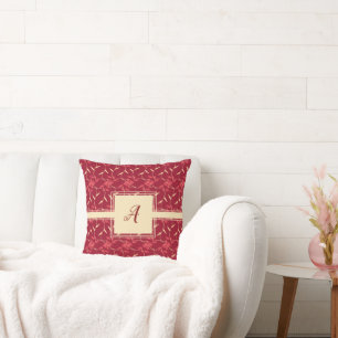 Cheerful Regal Blommigt Red Monogram Kudde