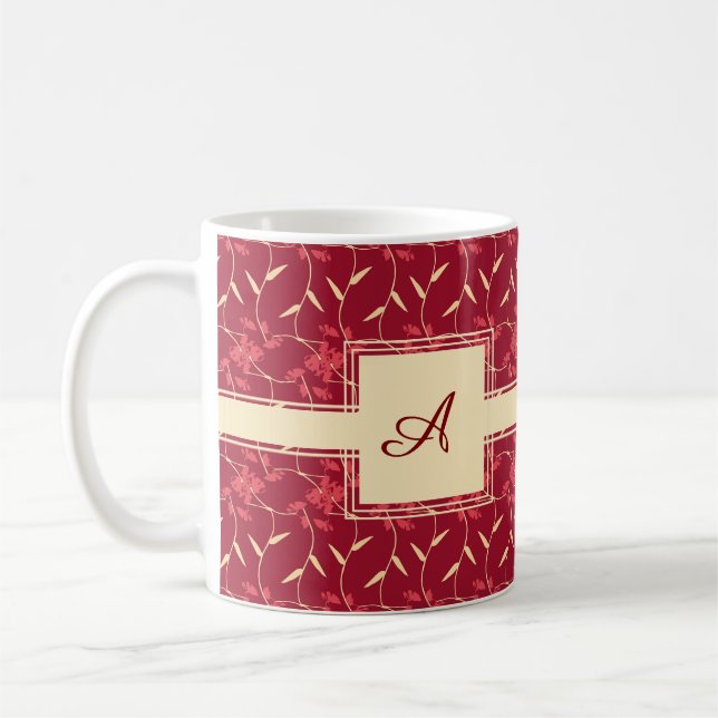 Cheerful Regal Blommigt Red Square Monogram Kaffemugg (Vänster)