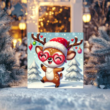 Cheerful Reindeer med Snö och prydnadsföremål