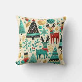 Cheerful Reindeer och Julgranar Kudde