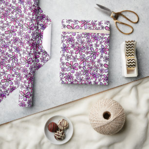 Cheerful Retro-Blommönster med Rosa och Lila Presentpapper