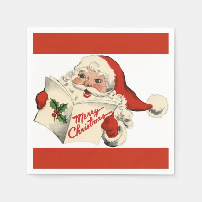 Cheerful Retro Santa Red Pappersservett (Framsidan)