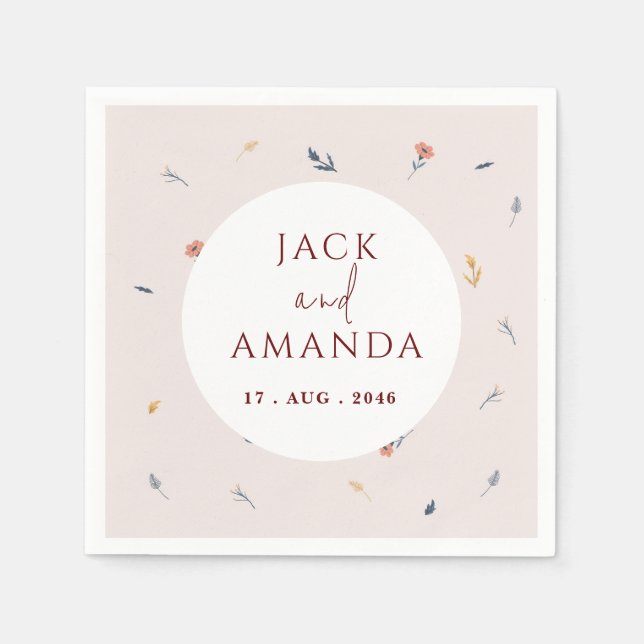 Cheerful Rosa Blommigt Bröllop Napkins Pappersservett (Framsidan)