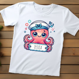 Cheerful Rosa Octopus Holding Namn Sign T Shirt