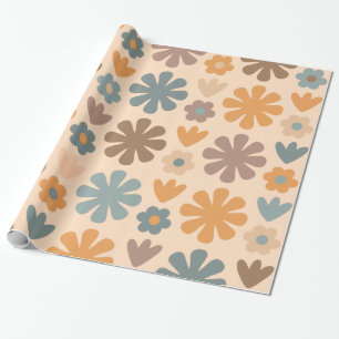 Cheerful Rustic Retro Scandinavian Blommönster Presentpapper