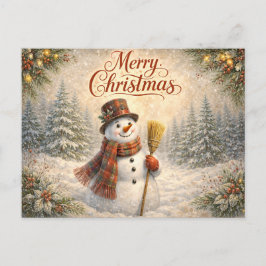 Cheerful Rustic Snowman Merry Christmas  Helg Vykort