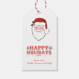 Cheerful Santa Ansikte Glad helg Presentetikett