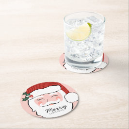 Cheerful Santa Ansikte | GOD JUL Underlägg Papper Rund