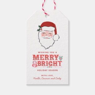 Cheerful Santa Ansikte Märk och ljus Presentetikett