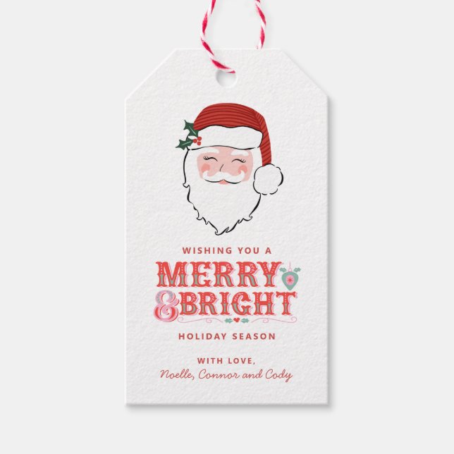 Cheerful Santa Ansikte | Märk och ljus Presentetikett (Framsidan)