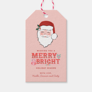 Cheerful Santa Ansikte   Märk och ljus Presentetikett
