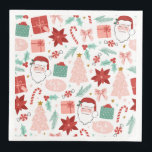 Cheerful Santa Ansikte | Papper julmiddag Pappersservett<br><div class="desc">De här blöjorna har en glad Santa ansikte tillsammans med andra helgdag som rosa Julgranar och presenter på vit bakgrund.</div>