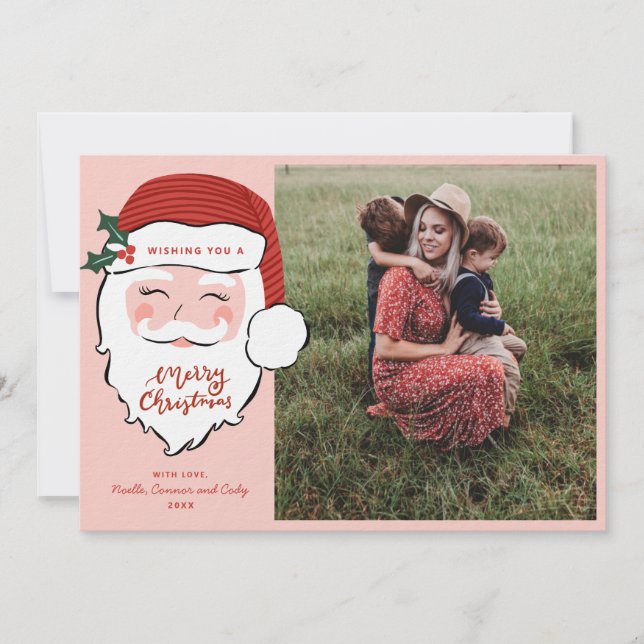 Cheerful Santa Ansikte | Rosa Jul | Foto Julkort (Framsida)