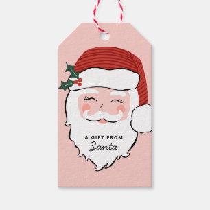 Cheerful Santa Ansikte Rosa och Röda Från Sant Presentetikett