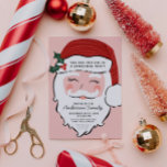 Cheerful Santa Ansikte | Rosa och Röda | Från tomt Inbjudningar<br><div class="desc">Denna inbjudan till julfest är perfekt till nästa julfest och har en glad jultomte ansikte på en rosa bakgrund med texten "Du är inbjuden till en julafton party" i svart brev på tomtens hatt. Alla uppgifter om party finns angivna på julskägget. Baksidan har rosa och rött diagonalt rand.</div>