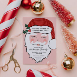 Cheerful Santa Ansikte | Rosa och Röda | Från tomt Inbjudningar