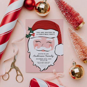 Cheerful Santa Ansikte Rosa och Röda Från tomt Inbjudningar