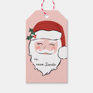 Cheerful Santa Ansikte Rosa och Röda Från tomt Presentetikett