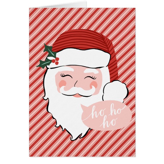 Cheerful Santa Ansikte | Rosa och Röda | Hälsningskort (Framsidan)