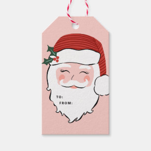 Cheerful Santa Ansikte Rosa och Röda julklapp Presentetikett