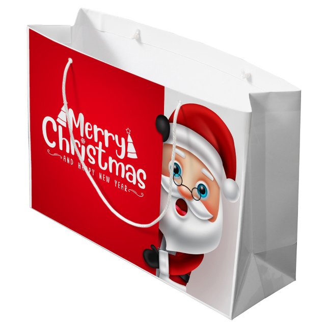 Cheerful Santa Gift Bag (Merry Christmas Gift Bag Front and Back with Cute Santa Claus!)